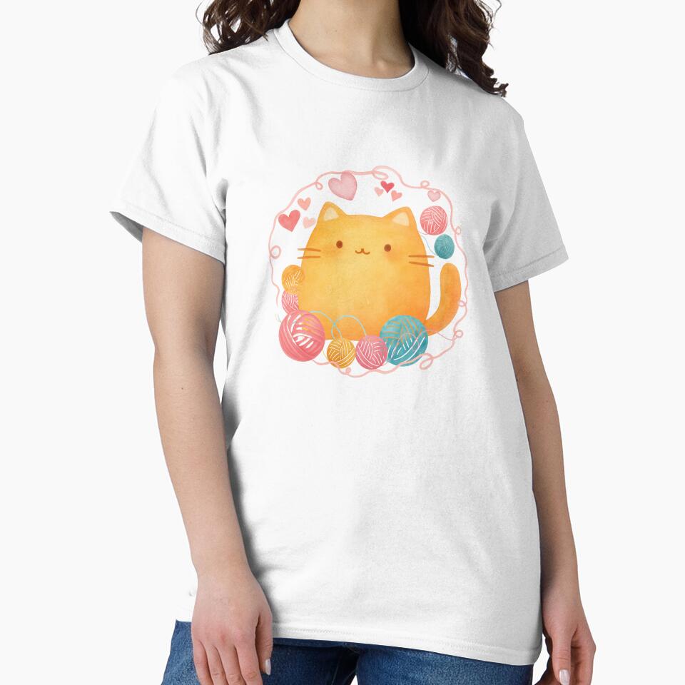 Cute Watercolor Cat with Yarn Balls by SunandShade