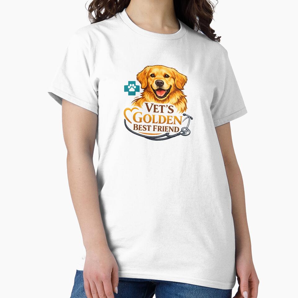 Vet's Golden Best Friend – Veterinary Golden Retriever Badge Design, Funny Vet Tech Gift Shirt by Sahil Randhawa