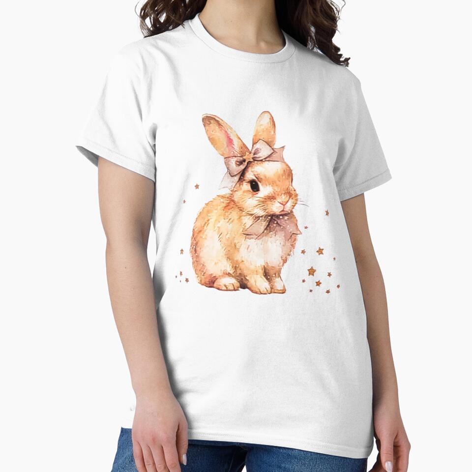 Coquette Aesthetic Watercolor Bunny with Bows and Stars by Tokraz-art