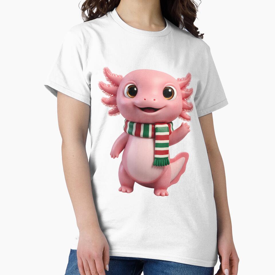 Cute Pink Christmas Axolotl with Festive Scarf by SeGoArtDesign