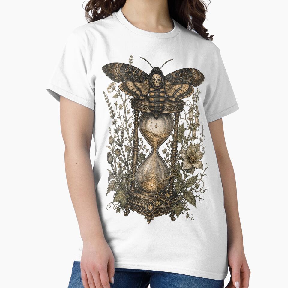 Vintage Mystical Hawkmoth & Hourglass - Dark Academia Celestial Art by Horizon Prime