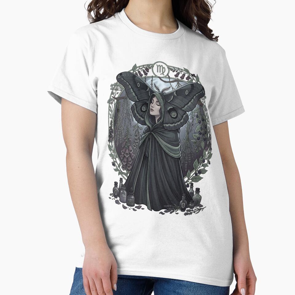 Virgo Whimsigoth Zodiac Art — Dark Botanical Earth Sign Astrology Design by DriftingDoodle