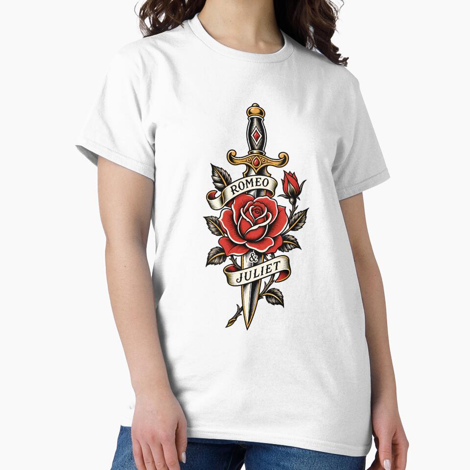 Romeo and Juliet Vintage Tattoo Flash Rose Dagger Art by Fenay Designs