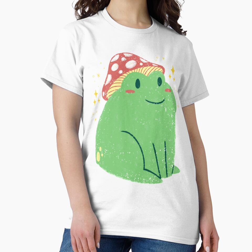 Cute Green Frog with Mushroom Hat by GatheringPlace