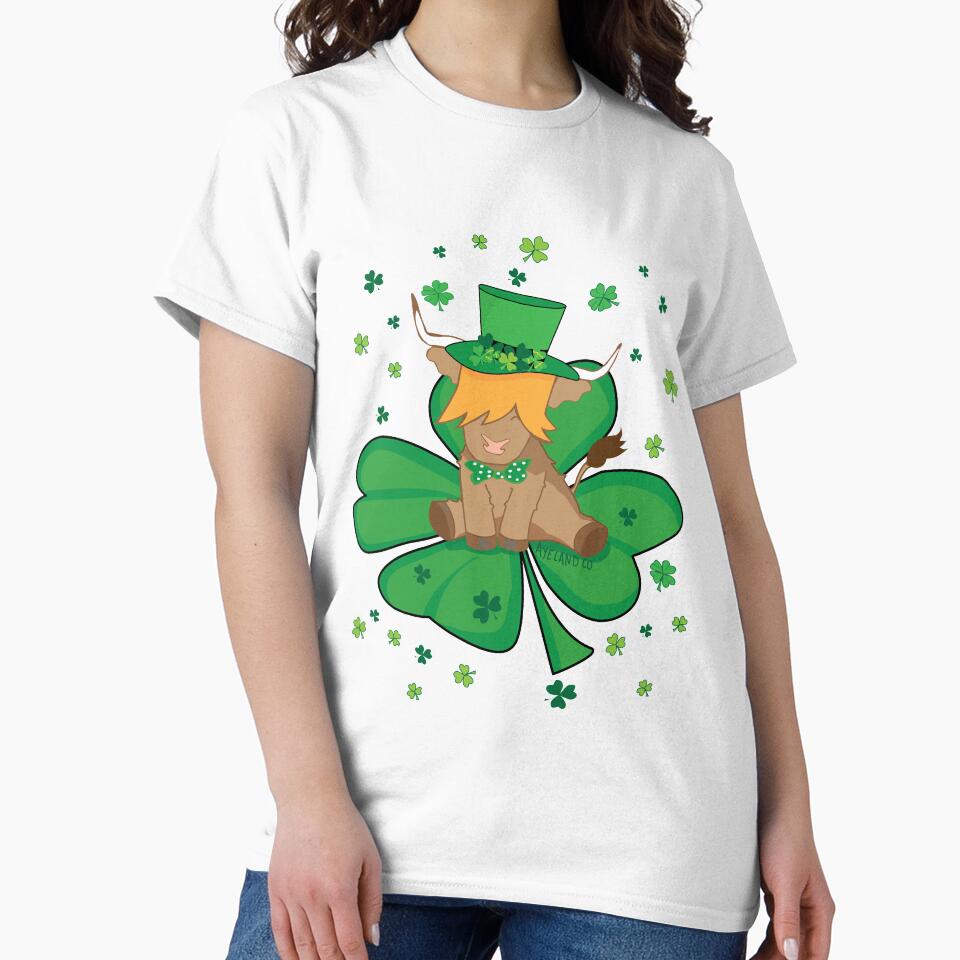 Scottish highland cow st patrick's day lucky shamrock by Ayelandco