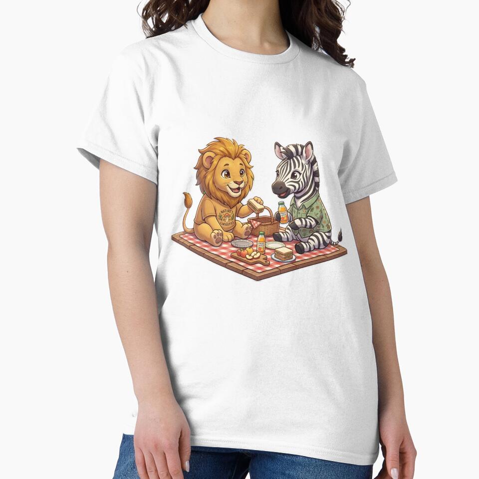 Cute Lion and Zebra Picnic Friends - Kawaii Wildlife Illustration by WalterAdd