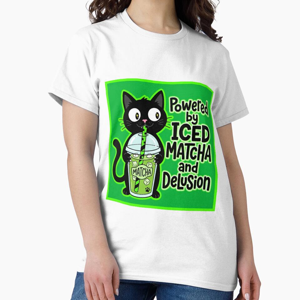 Powered by Iced Matcha and Delusion Funny Cat Sticker by Cat Meme Fund