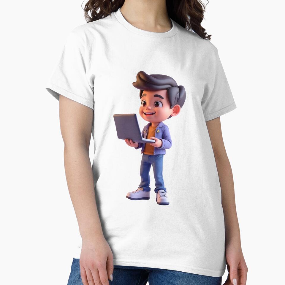 Smiling Character Holding an Open Laptop – Modern Work from Home Illustration by PrintCreations9