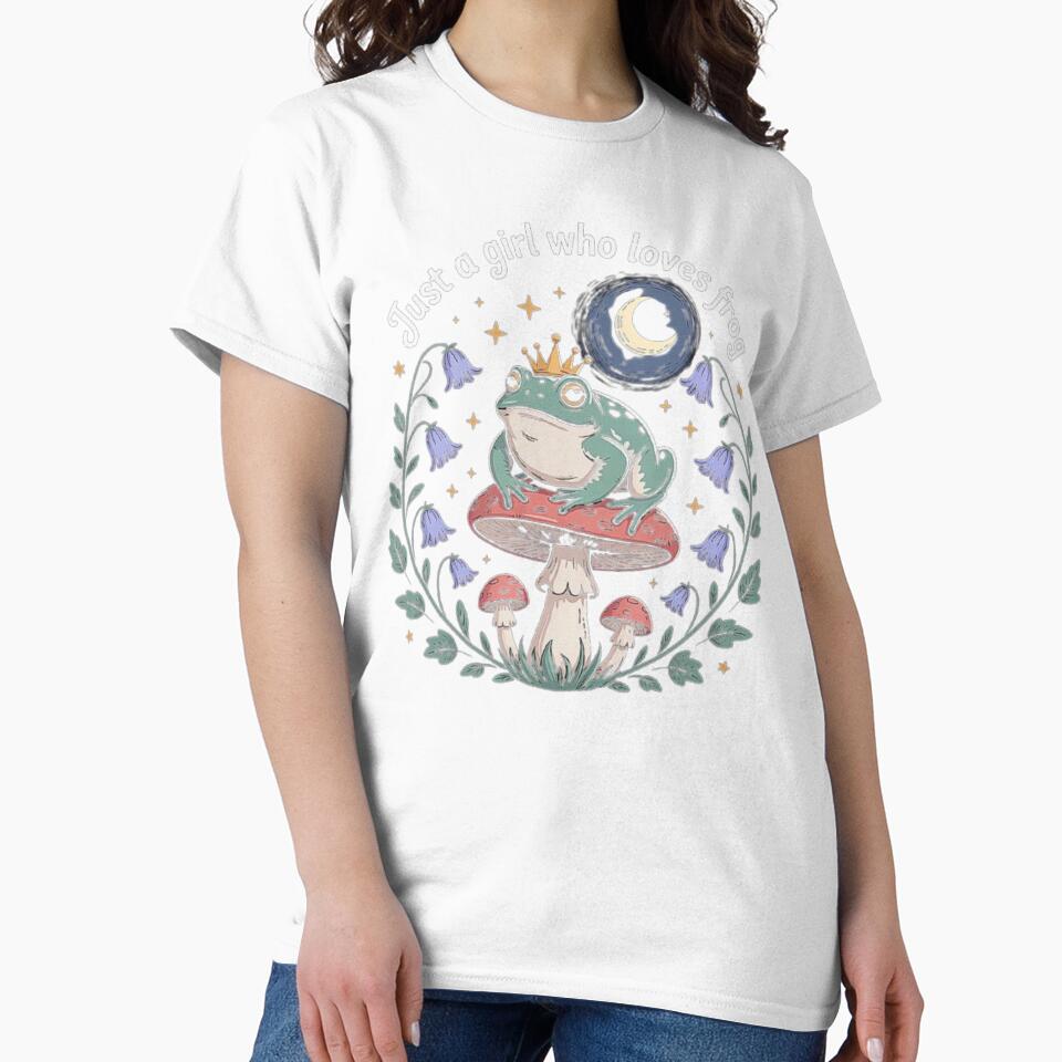 Cute Frog Lover Design - Just a Girl Who Loves Frogs with Mushroom and Moon Aesthetic by love3617