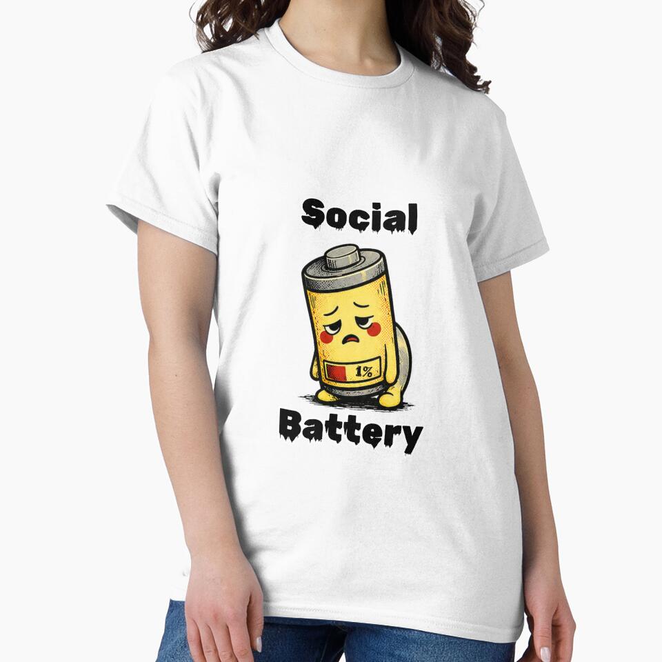 Social Battery 1% Shirt – Funny Low Energy Introvert Aesthetic Tee by DesignTeamHub