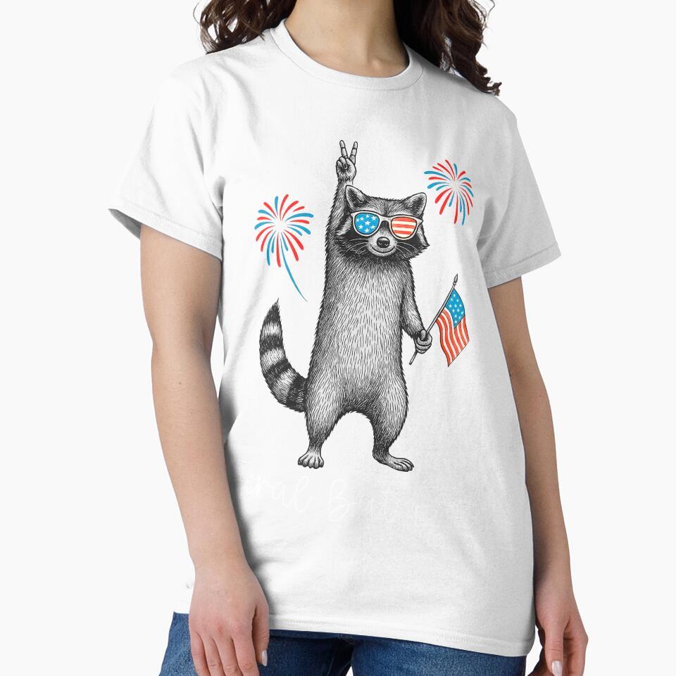 Feral & Free Raccoon Saying, 4th July Glasses Patriotic Party Raccoon Design by Run to Creations
