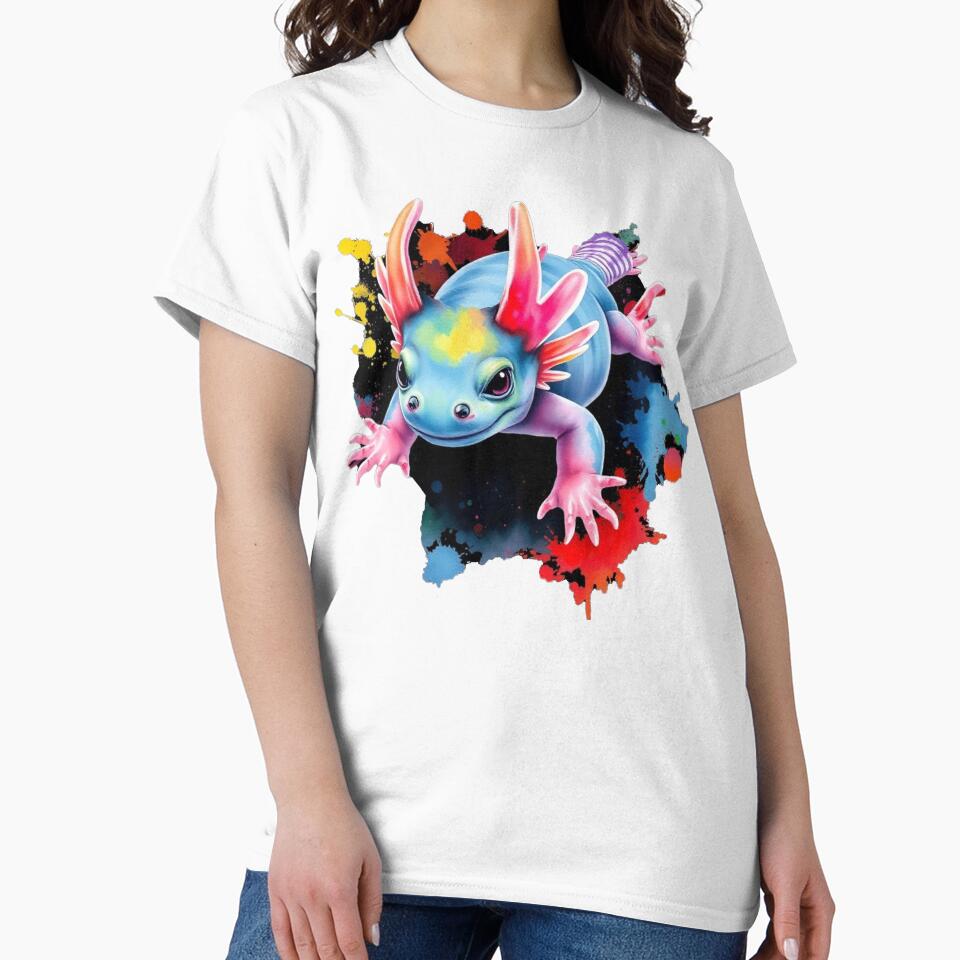 Cute Kawaii Axolotl Colorful Watercolor Illustration - Vibrant Fantasy Amphibian Art Print by EllDAV777