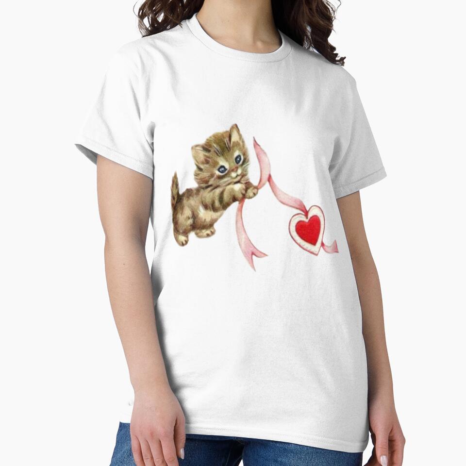 Vintage cat with pink ribbon heart by Pixiedrop