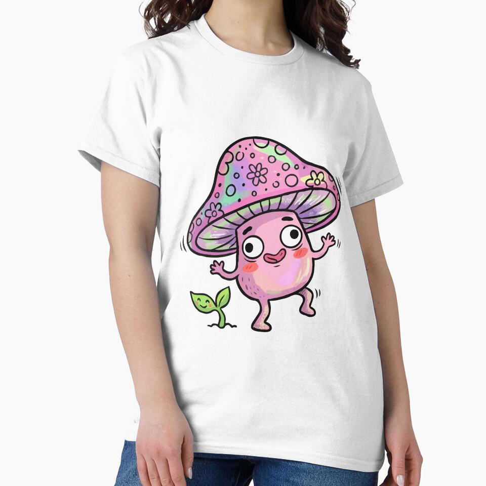 Pink Iridescent Sprout Fungi Character by Emegan Print Art