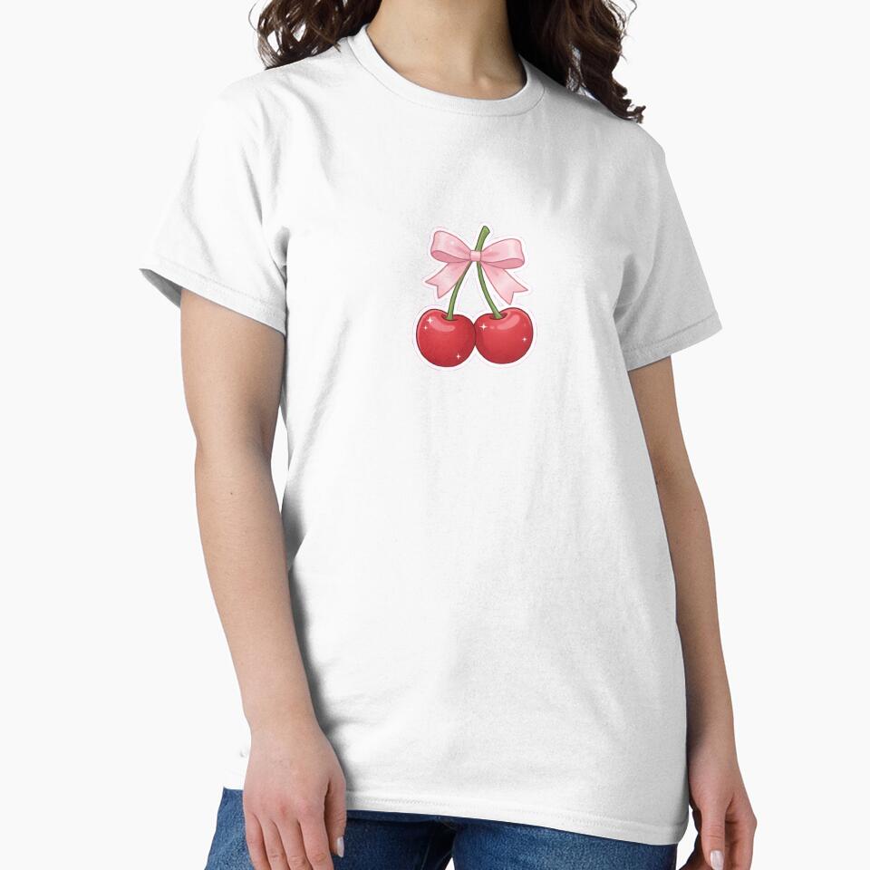 Coquette Cherry with Pink Bow Aesthetic - Cute Kawaii Sticker by Kmdigitals