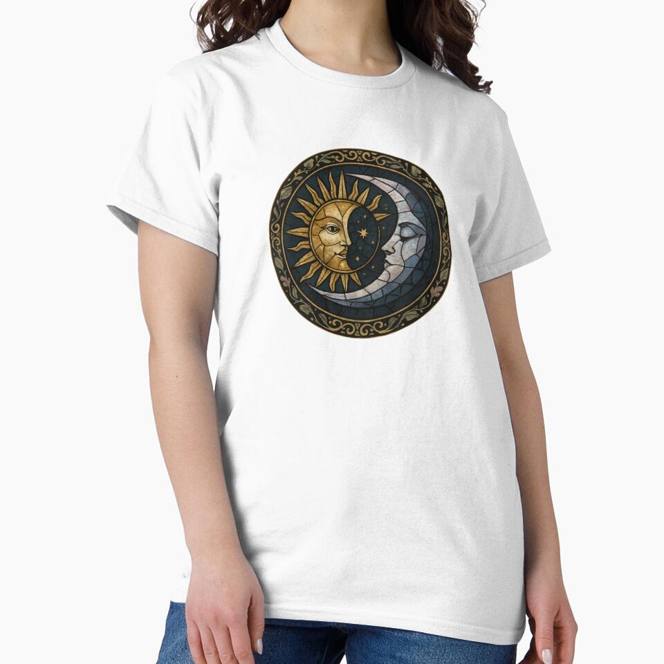 Whimsigoth Stained Glass Crescent Moon and Sun by holaitssher