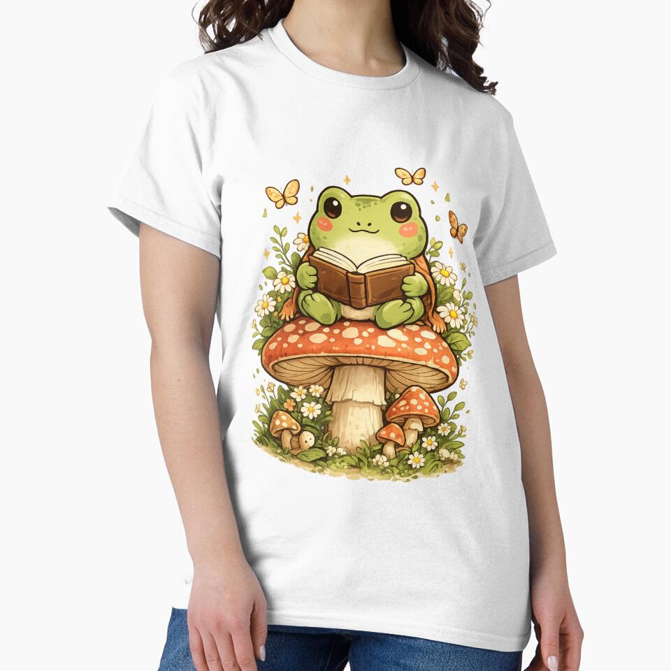 Cute Frog Reading Book on Mushroom by Bloomelle Studio