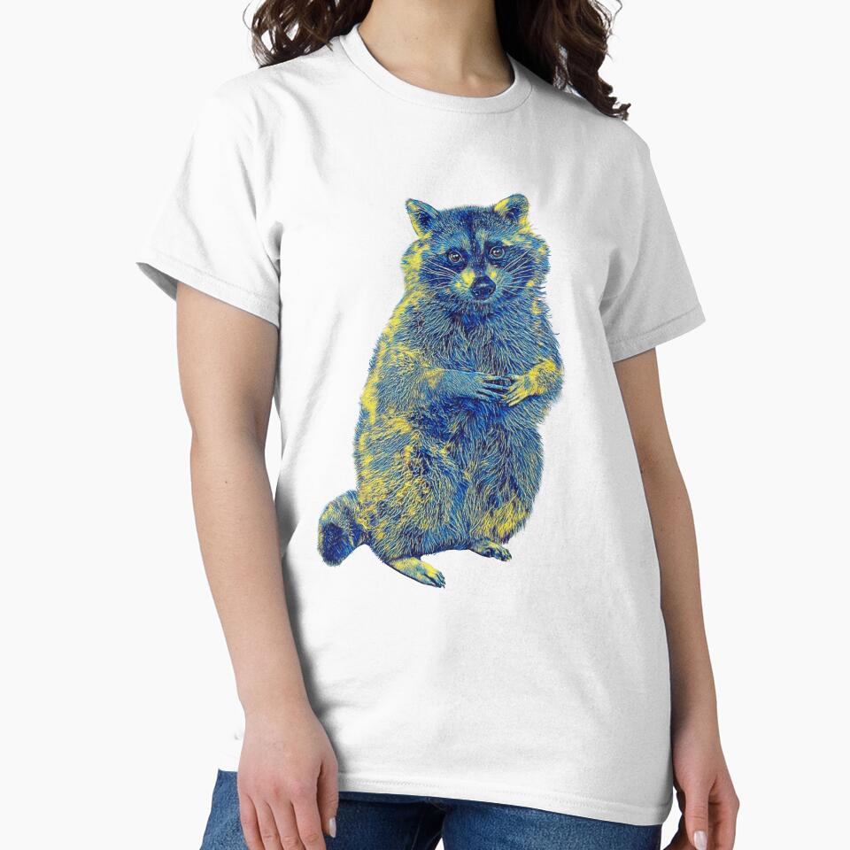 Cute Raccoon  , Colourful Racoon, blue yellow color watercolor  Raccoon by TeeARTHY