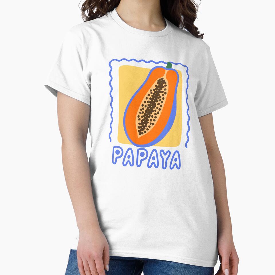 Colorful Halved Papaya – Bold Tropical Fruit Illustration by Snifferius