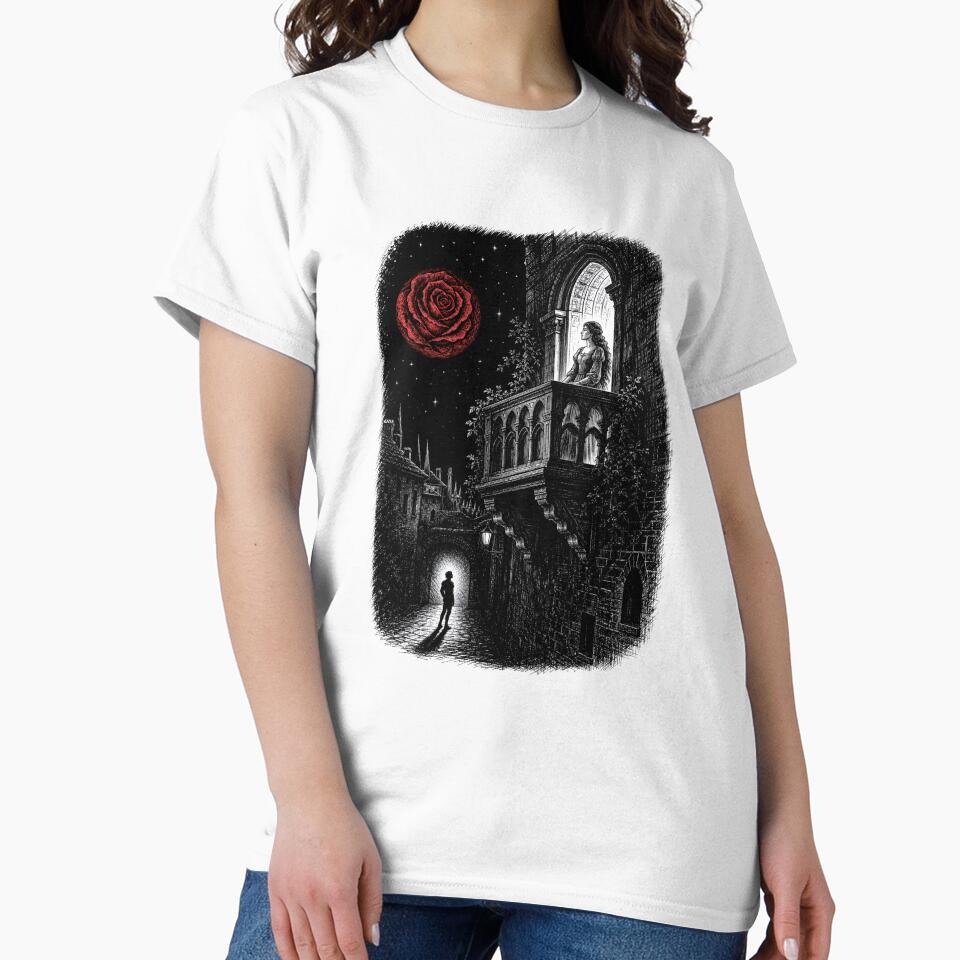 Romeo and Juliet Rose Moon Night Balcony Engraving by Fenay Designs