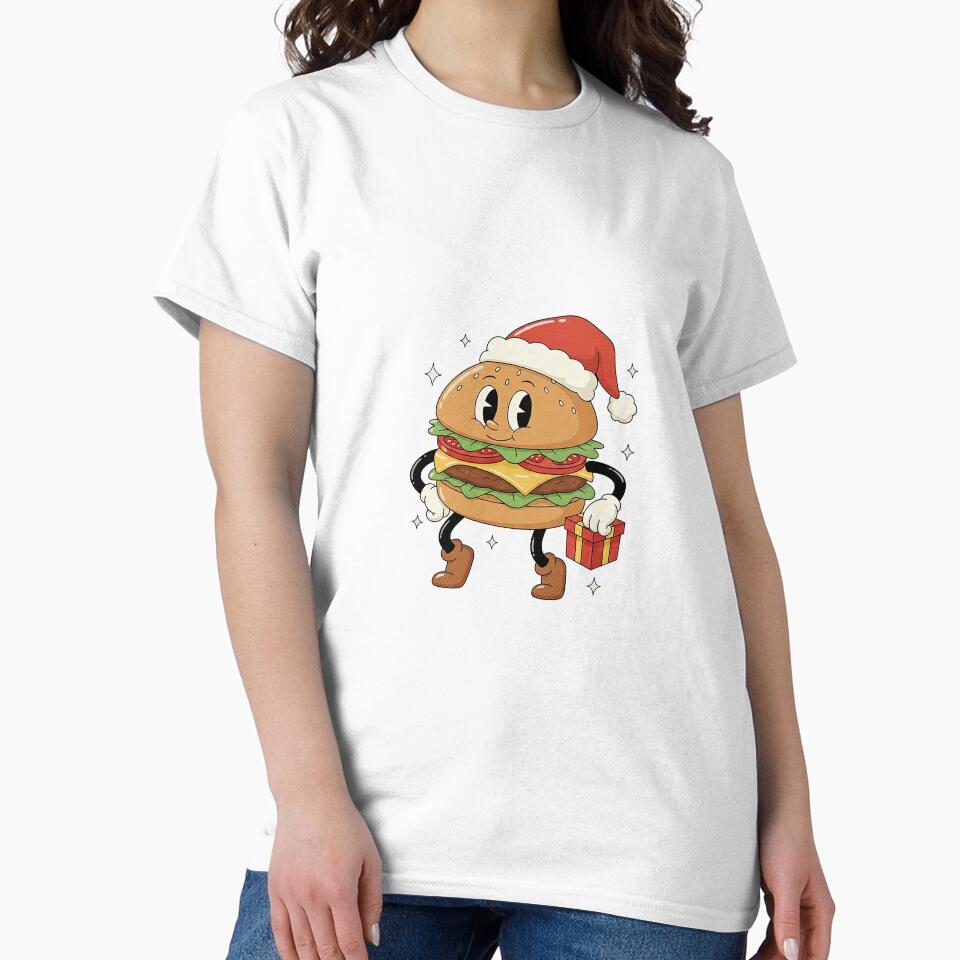 Cartoon Christmas Burger Santa Hat Retro Food Art by HoopeStylee