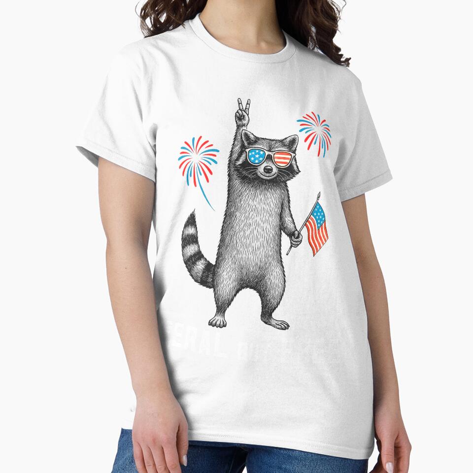 Retro Feral & Free Raccoon Saying, Patriotic Independence Day Gift by Run to Creations