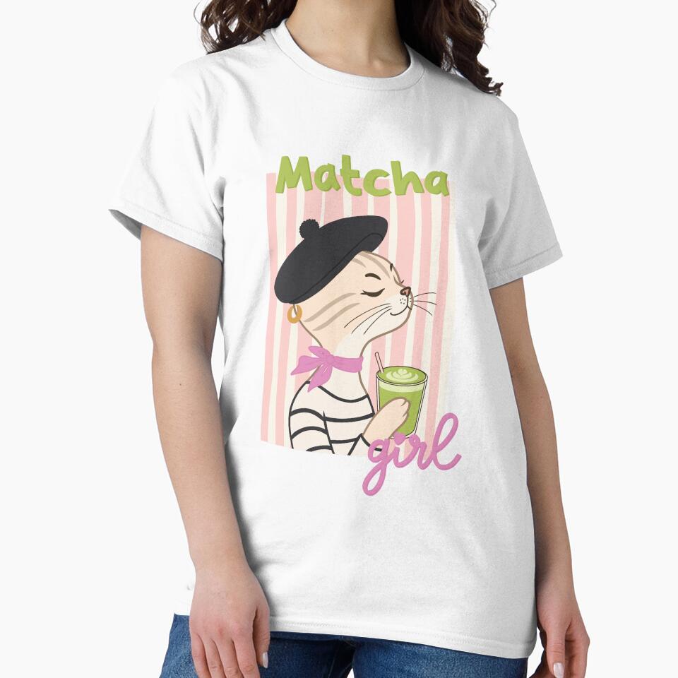 Matcha Girl Fashion Cat | Cute French Cat Drinking Matcha | Coquette Aesthetic by Kutiefy-shop