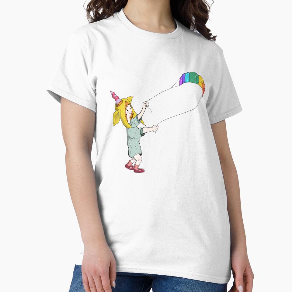 Unicorn girl flying rainbow kite - whimsical pixie by Joey Judd
