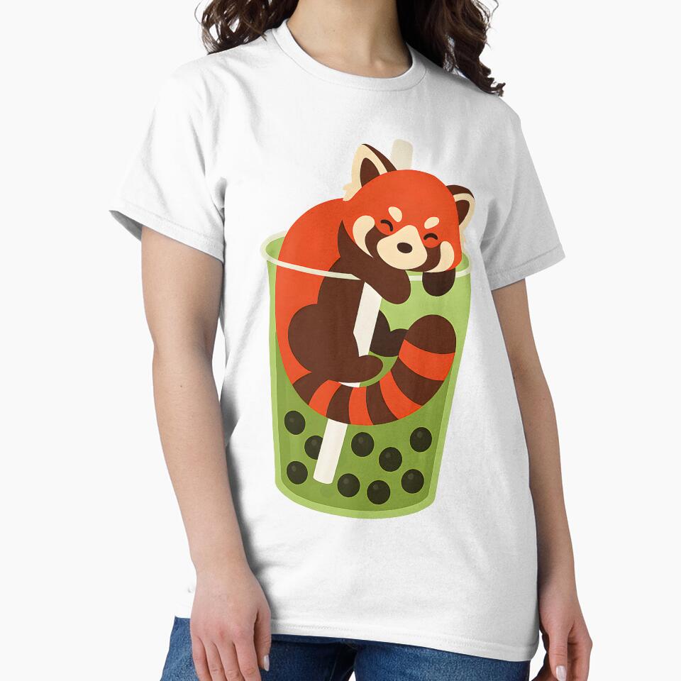 Kawaii Red Panda Drinking Matcha Boba Tea by BlueCoyoteDigital