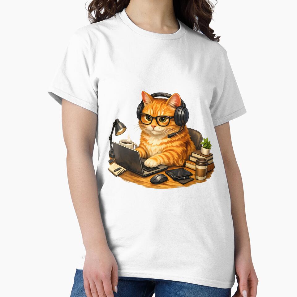 Orange Cat Working from Home – Premium Home Office Illustration by builtforyou