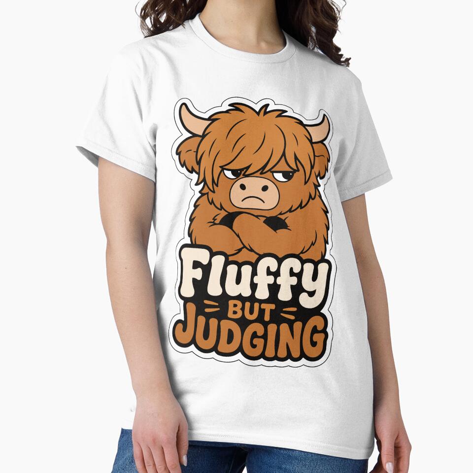 Fluffy But Judging Highland Cow – Funny Cow Meme by EchoBlue Studio