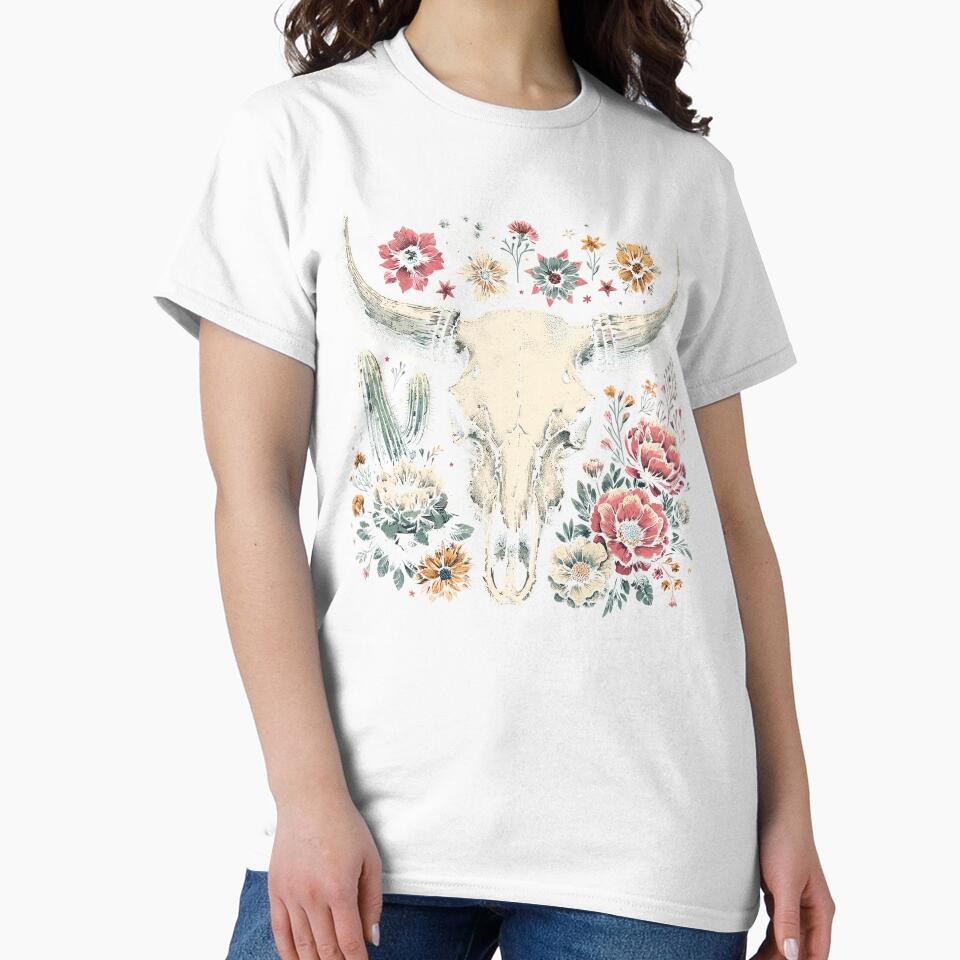 Cute Cowgirl Country Western Cottagecore Floral Skull by KsuAnn