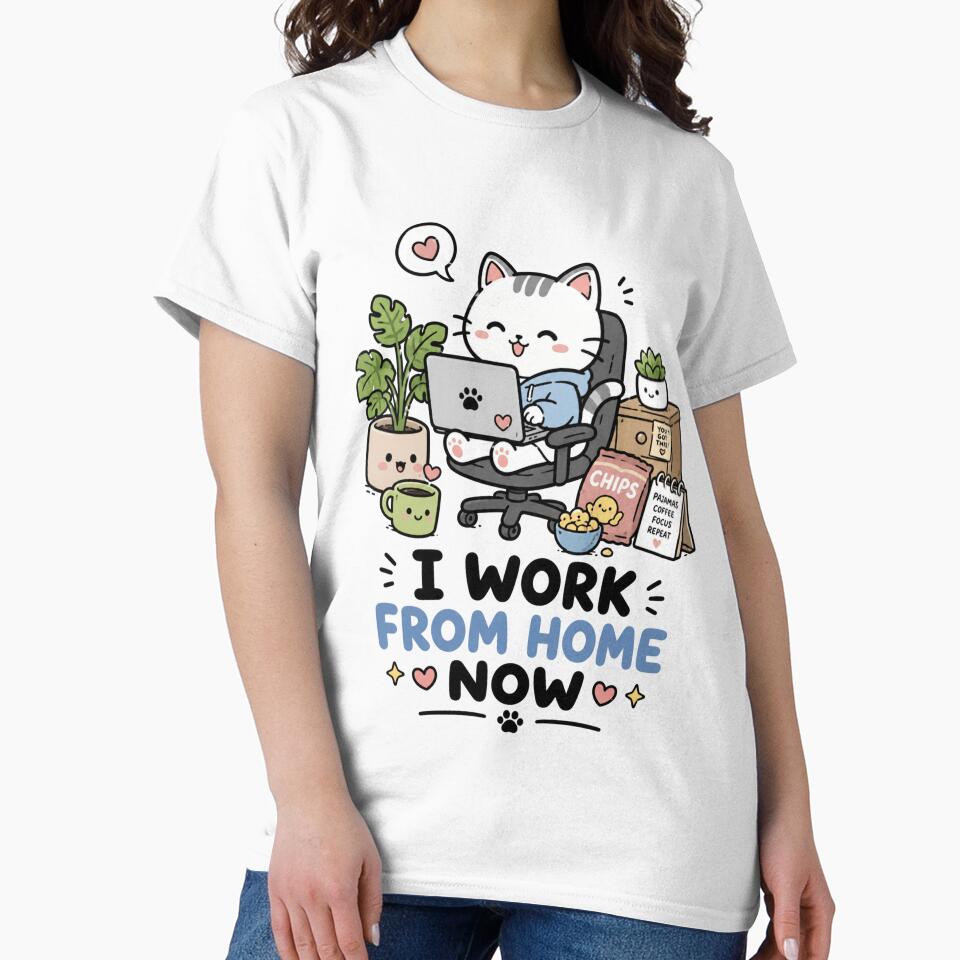 I Work From Home Now Cute Cat Shirt by MaynyStudio