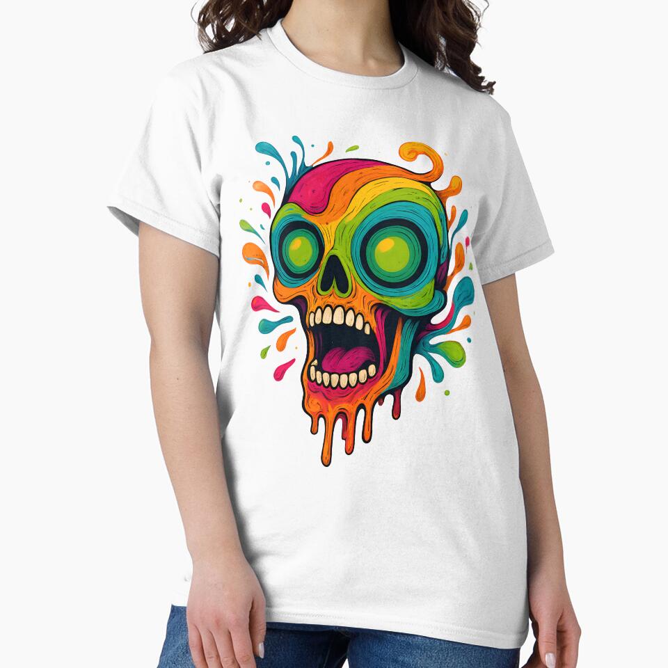 Psychedelic Meltdown Skull – Trippy Neon Art by Vivid Void Apparel