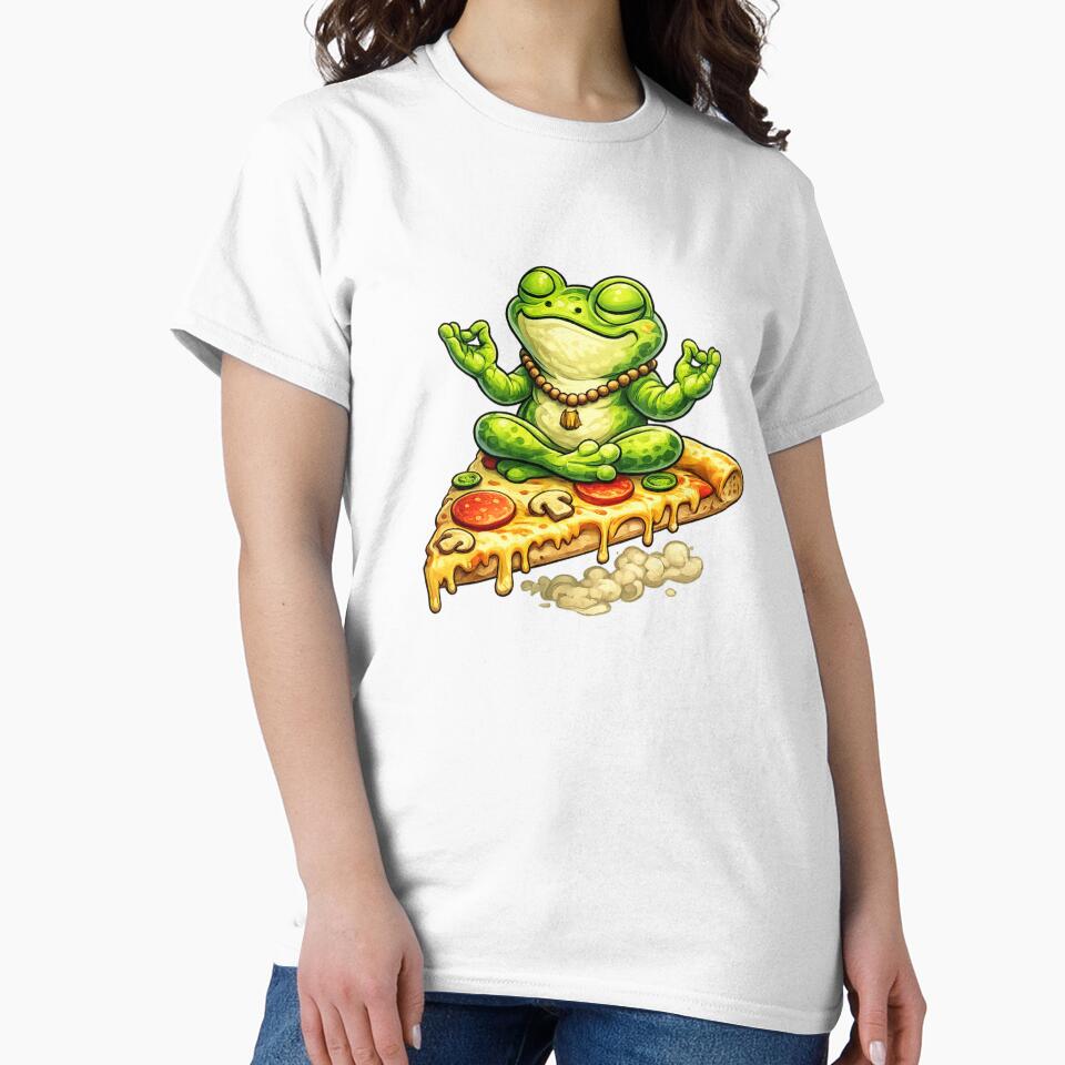 Frog meditating on a slice of pizza by FroggyOnly