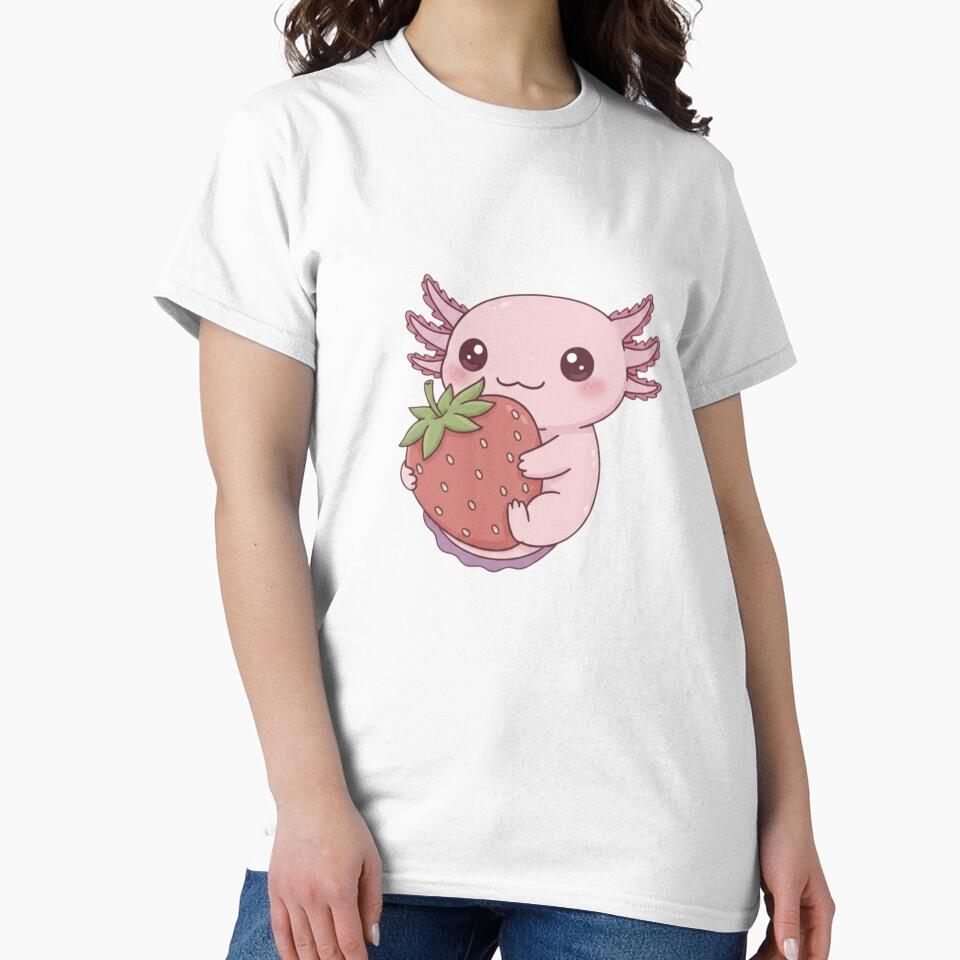 Strawberry Axolotl cute kawaii pink funny adorable doodle birthday christmas by CheeseBlueprint