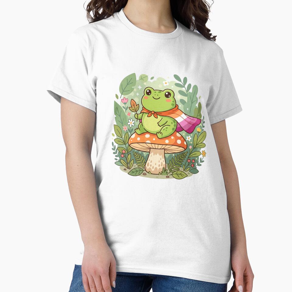 Cute Cozy Frog Pride - Aesthetic Lesbian Flag Mushroom Art by Wittylayer