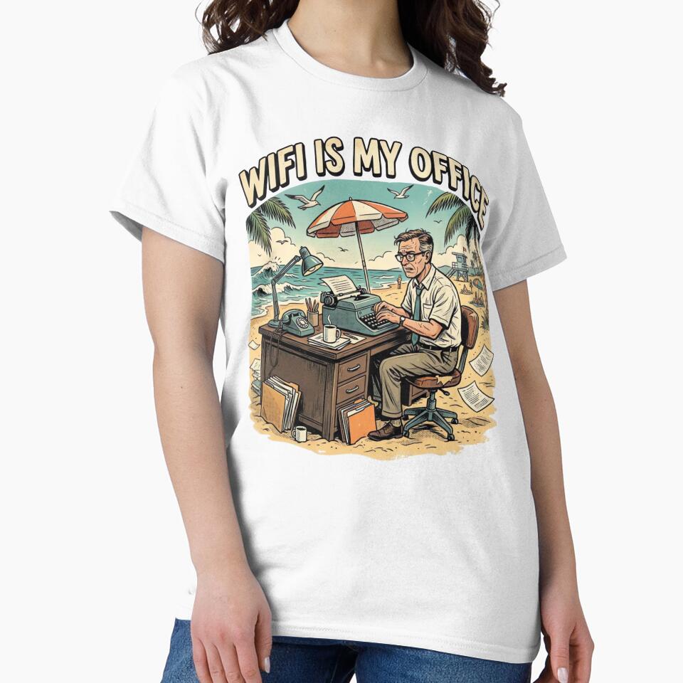 WiFi Is My Office Funny Beach Remote Work Vintage T-Shirt Design by urbinet