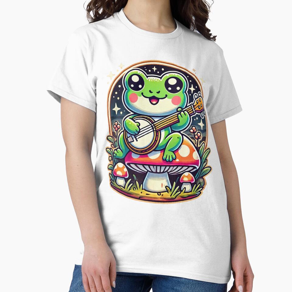 Cute Frog Playing Banjo on Mushroom Fantasy Art by Victor Shadehorn