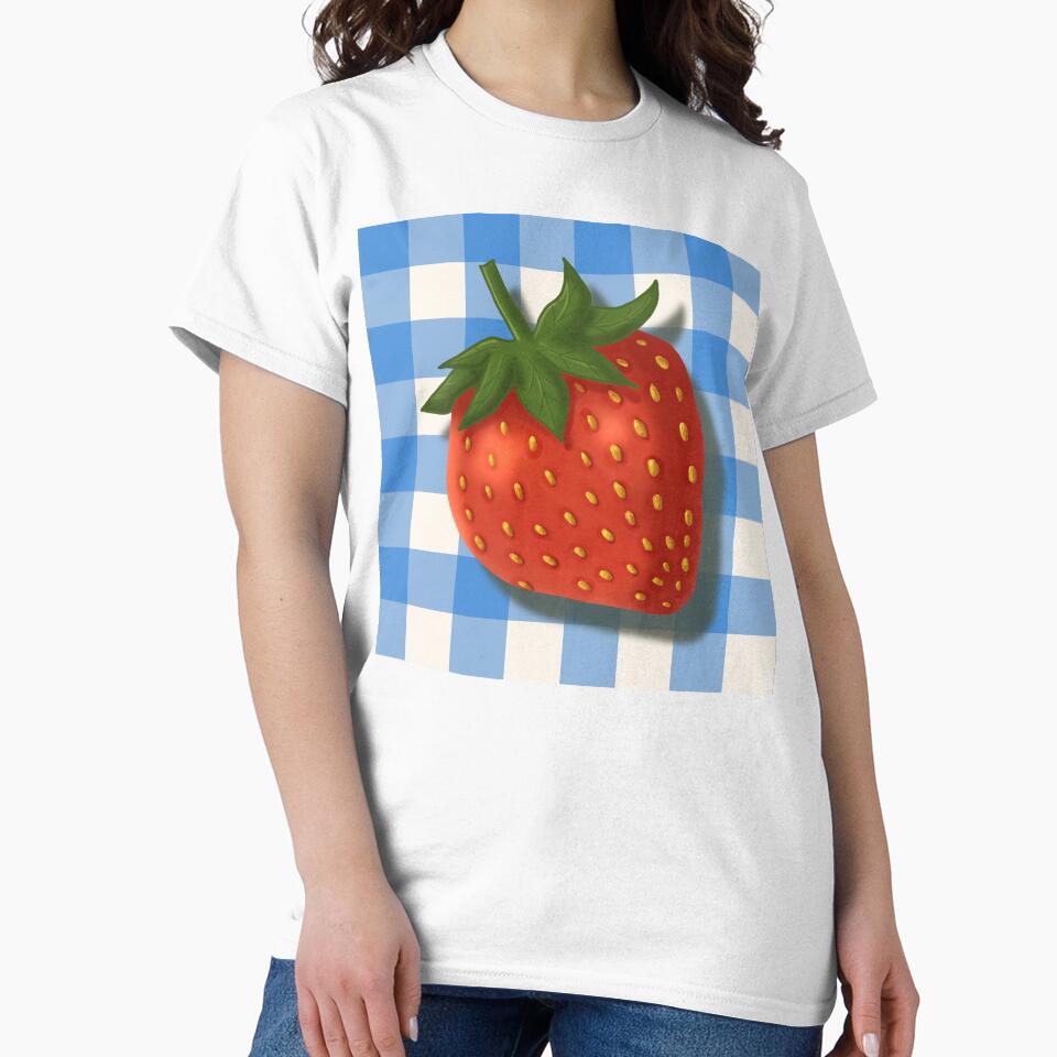 Strawberry on blue gingham - French country floral by OhNoNotAgain42
