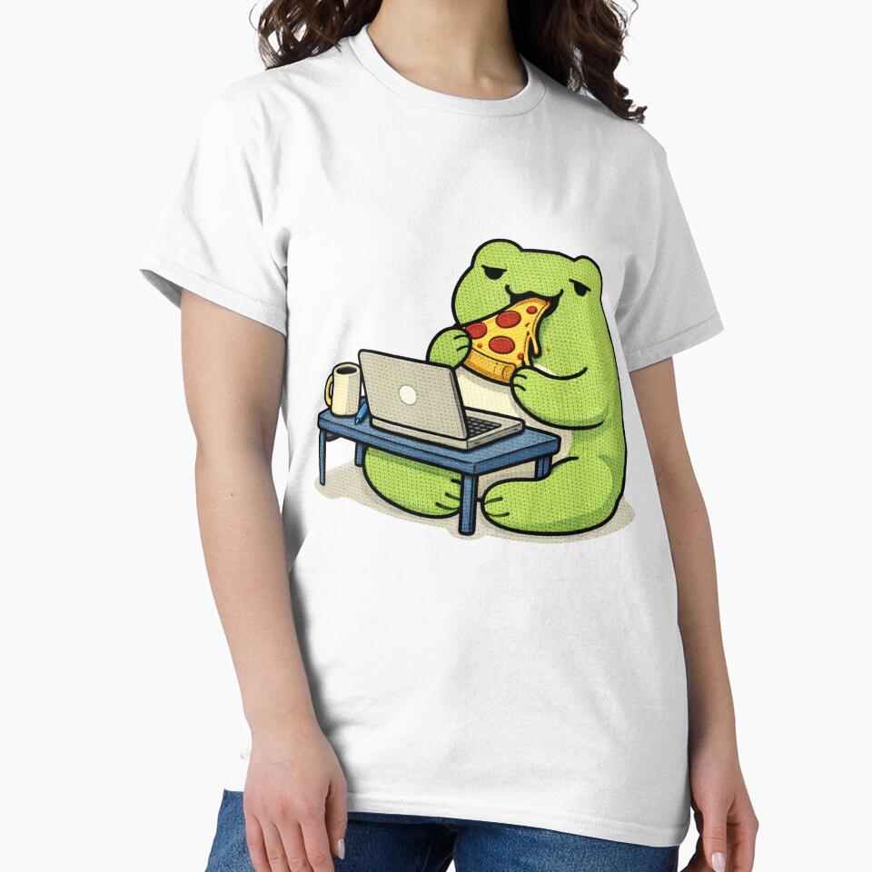 Work From Home Frog – Funny Remote Work Frog Eating Pizza by ColorSplash123