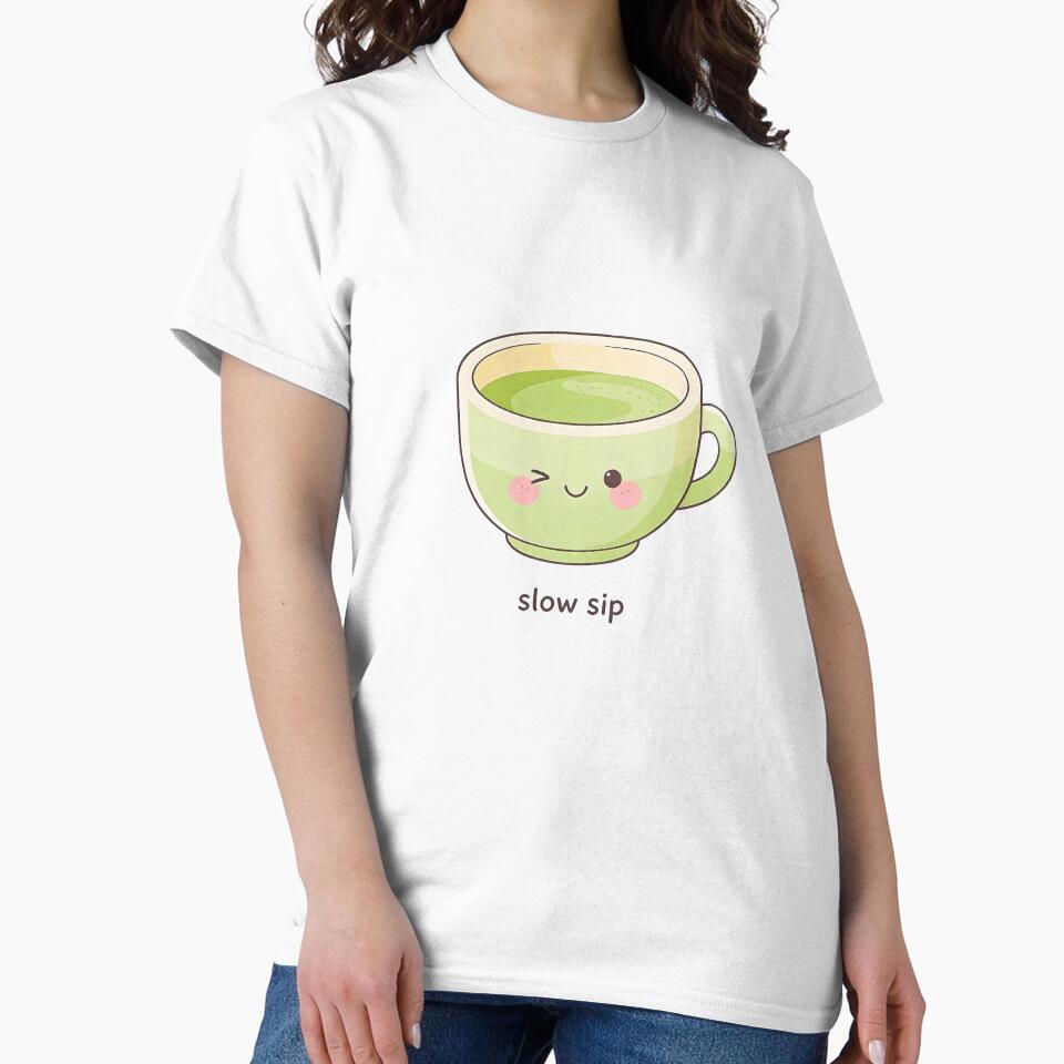 Slow Sip – Kawaii Matcha Pastel Stickers by QuietFloww