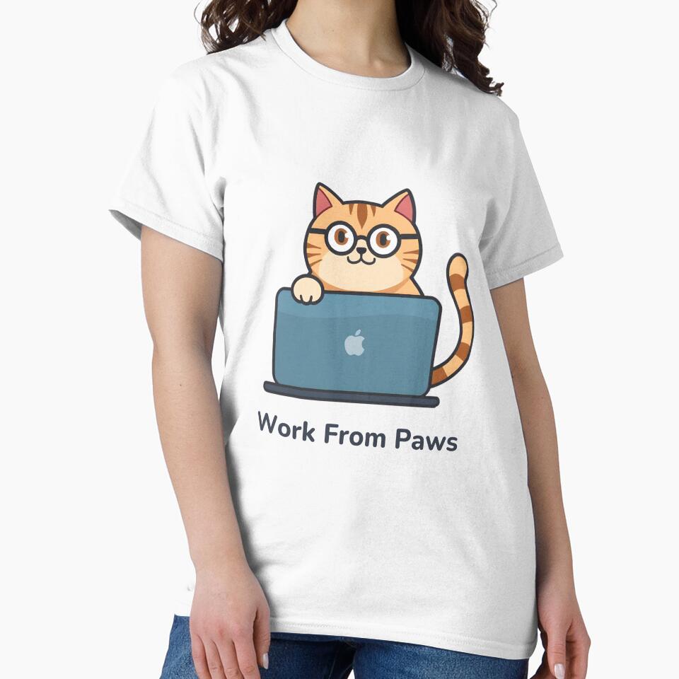 Work From Paws – Cute Cat Working on Laptop Illustration by hawai3000