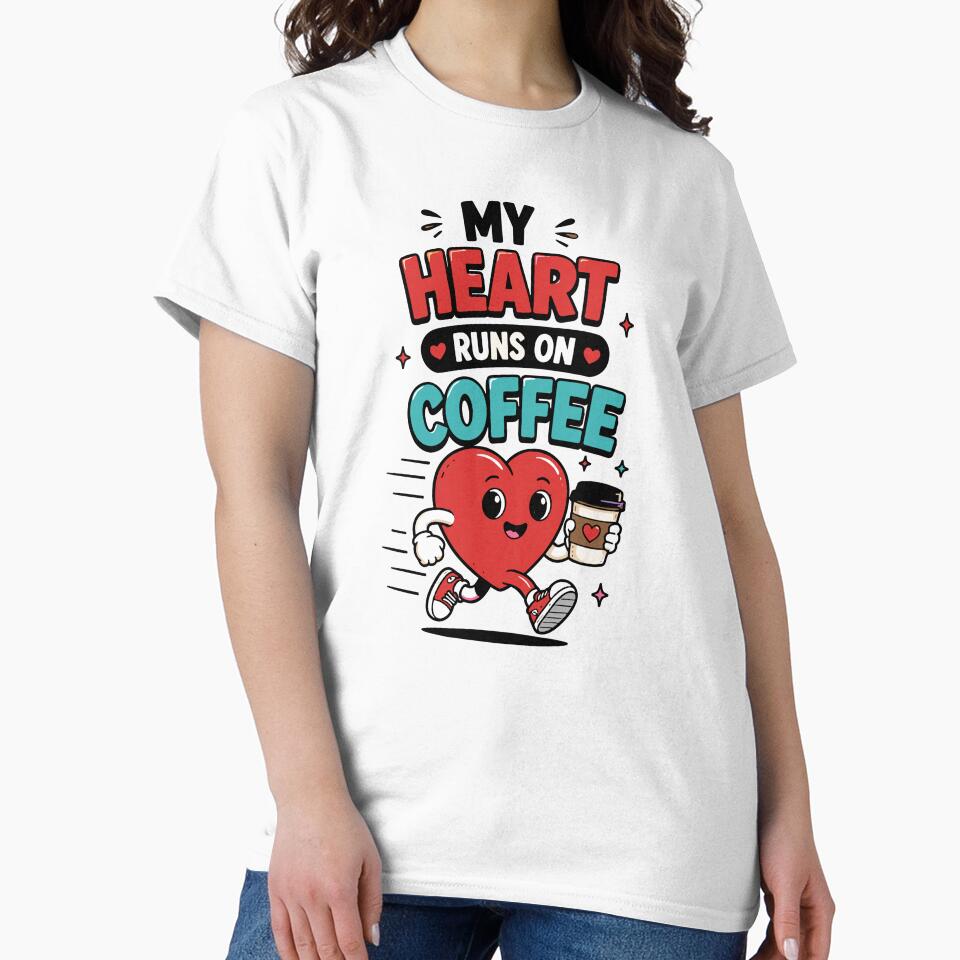 My Heart Runs On Coffee Funny Quote by Gift Phrase Studio