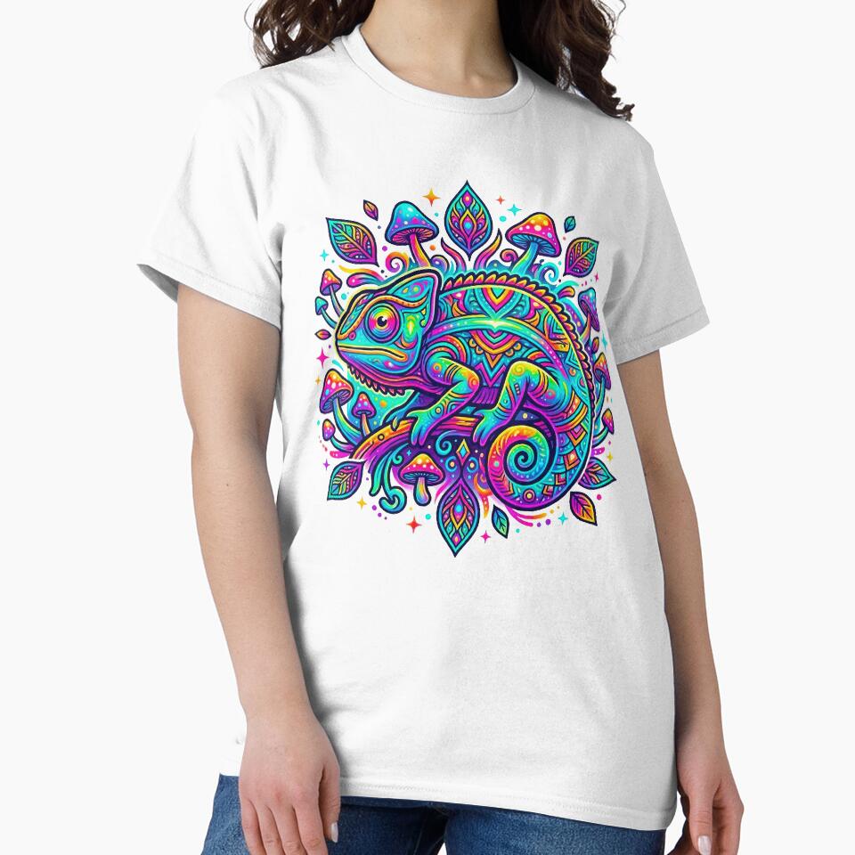 Psychedelic Neon Chameleon Trippy Mushroom Mandala Art by MT-Hub | Art for Every Soul