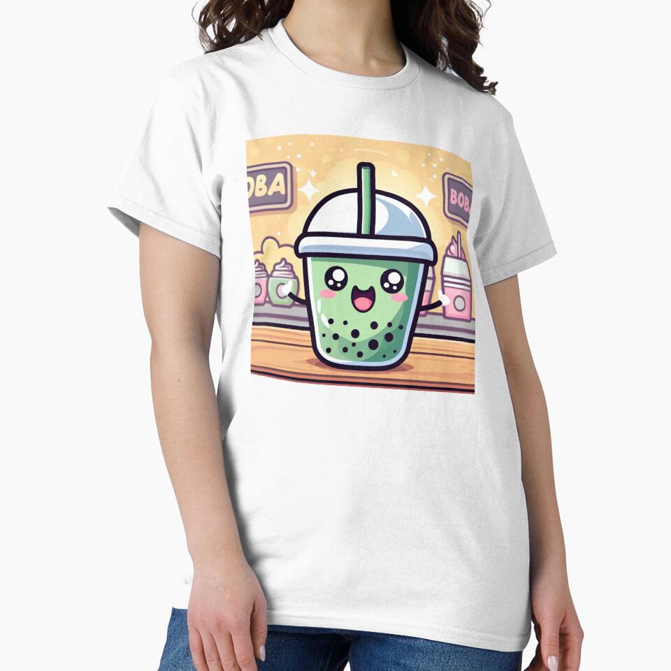 bubble tea kawaii barista with boba world background by SaraDatCool