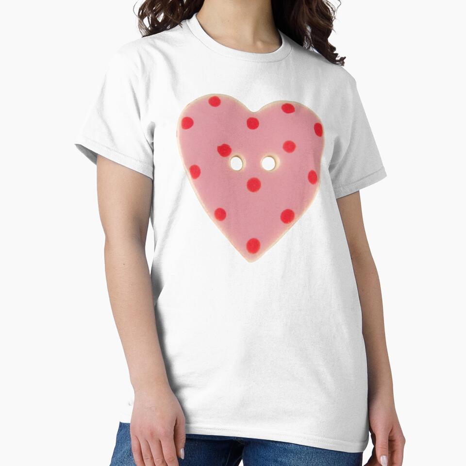 pink red polka dot heart button by teethfairy