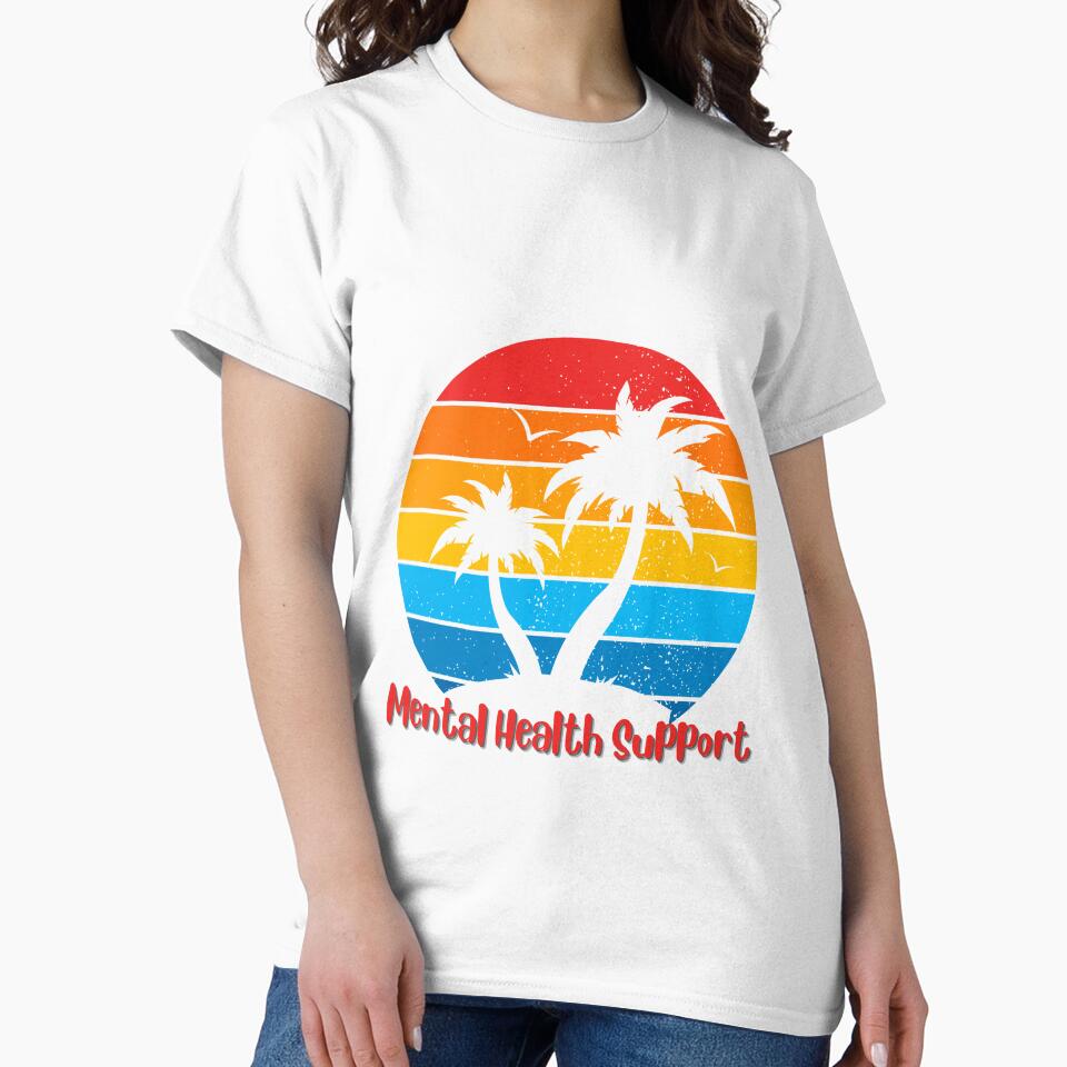 Mental Health Support - Retro Palm Tree Sunset,  Good Vibes, Self Love by Sun Sand & Sea Art