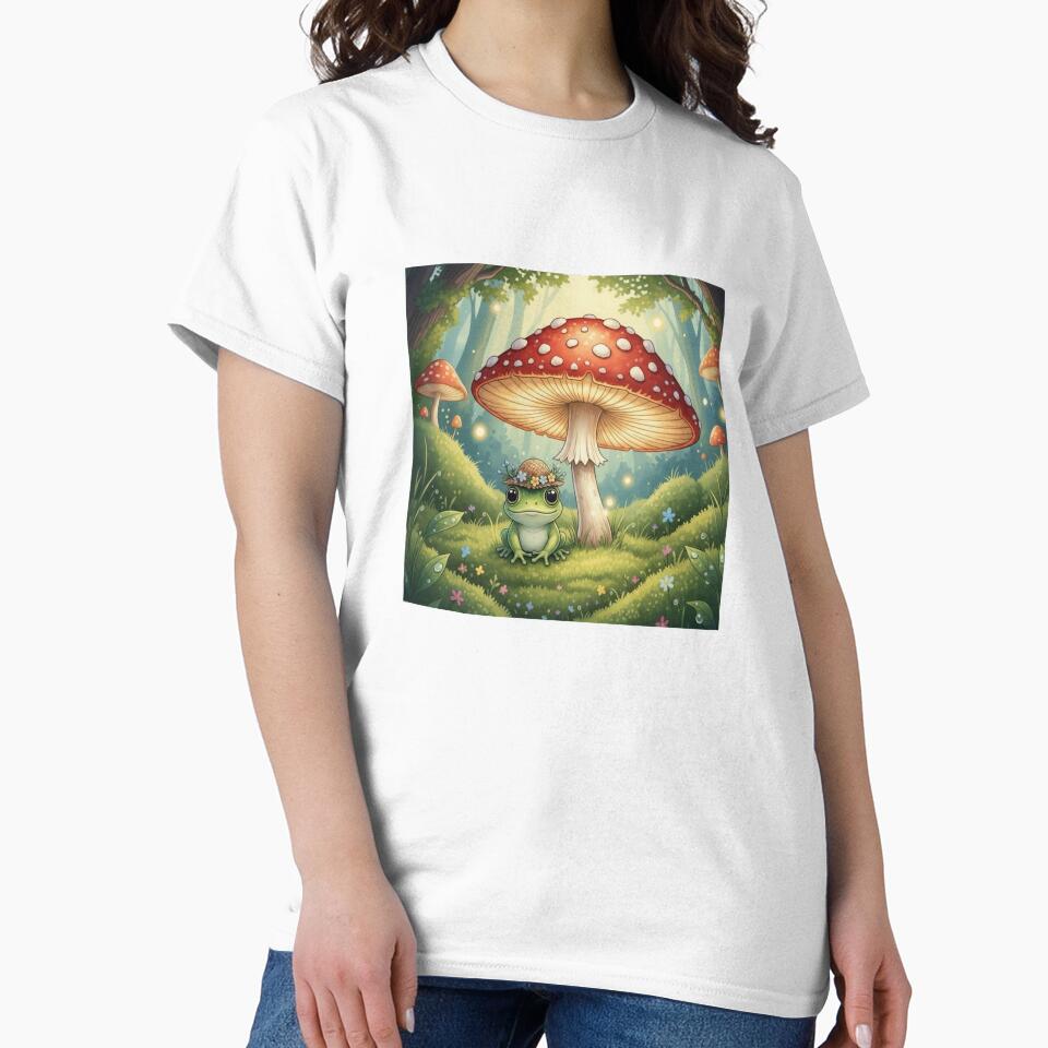 Cottagecore Frog Under a Mushroom - Cute Whimsical Nature Aesthetic by Dinozilla