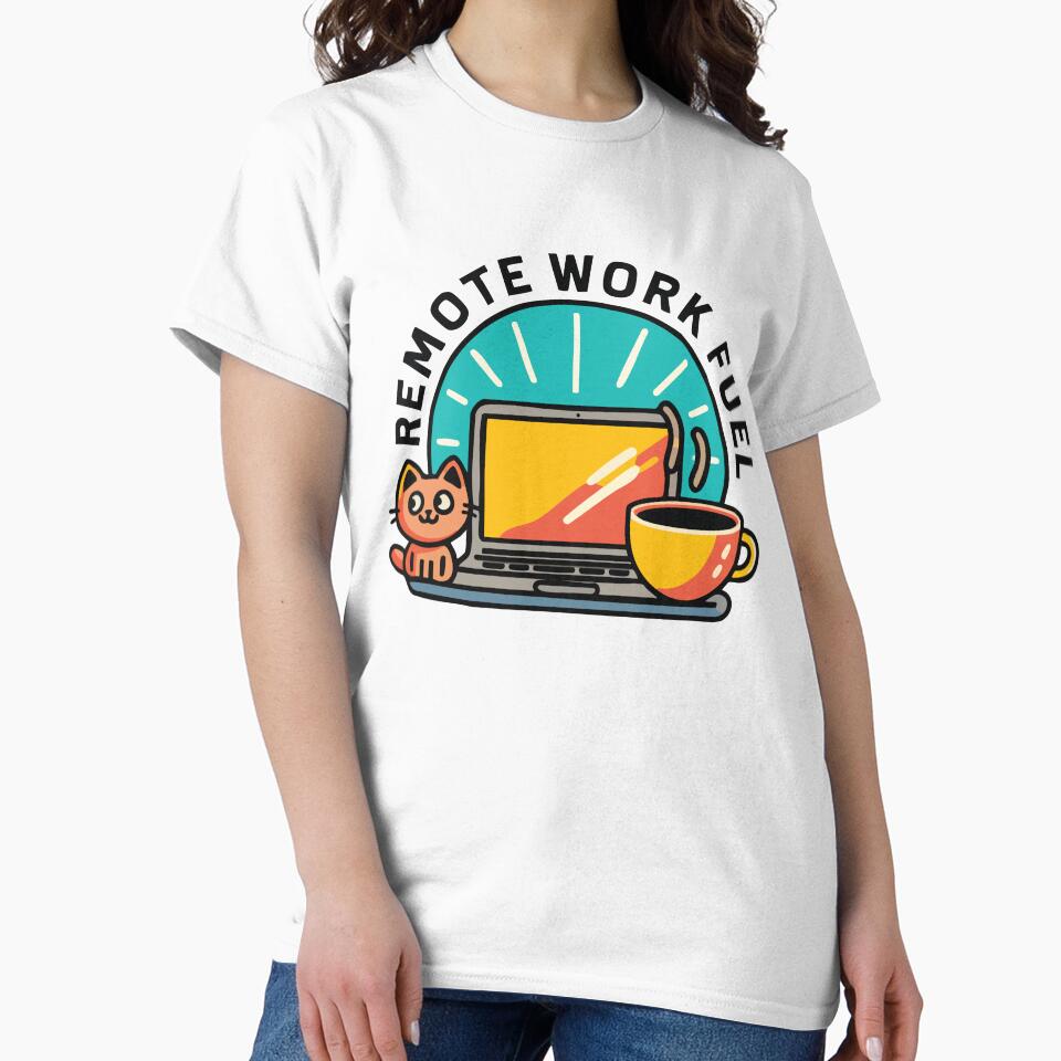 Remote Work Fuel – Cute Cat, Coffee & Laptop Design by CrownedCanvas